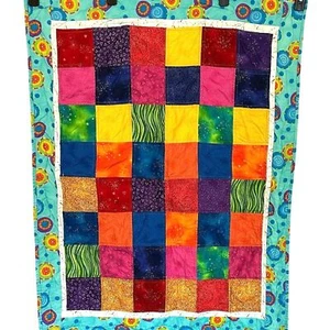Handmade bright lap wall quilt block patchwork machine stitched, 30 X 40 - Picture 1 of 12