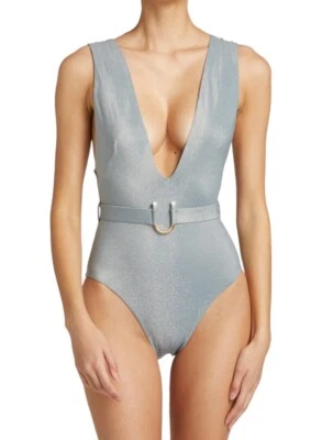 Zimmermann Waverly Lurex Plunge One Piece | Azul bebé, cuello bajo en V, lycra brillante Foto 1 de 4