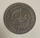Genuine 1938 Australian Crown 5/- Five Shillings EF Details Large Coin