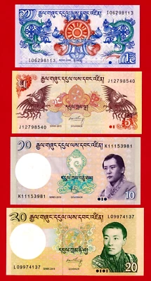 Bhutan (2006-2019) 4 UNC Notes - 1 (P-27), 5 (P-00), 10 (P-00), & 20 (p-00) - Image 1 of 2