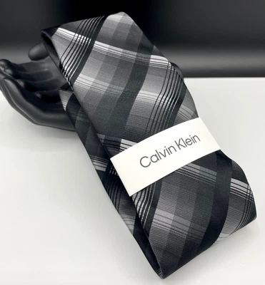 Corbata para hombre Calvin Klein 100 % seda ~ negra ~ cuadros y cuadros ~ NUEVA PRECIO DE VENTA SUGERIDO POR EL FABRICANTE: $59,50 Foto 1 de 3