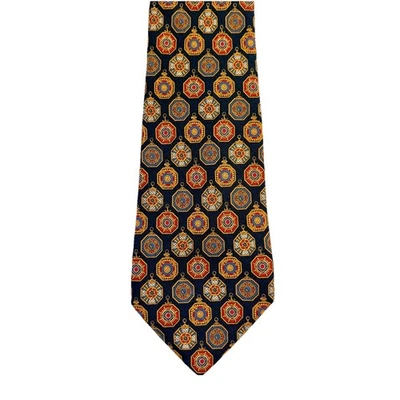 Salvatore Ferragamo темно-синий 100% шелк мужской галстук Италия геометрические медальоны - Изображение 1 из 4