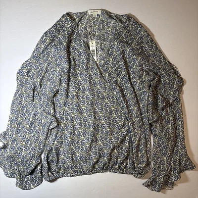 Blusa Camisa Max Studio Mujer Top Ligera Estampado Azul Manga Volantes Talla L Nueva con Etiquetas Foto 1 de 4