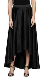 ALEX EVENINGS Black Satin Pleated Faux Wrapped Pockets Hi-Lo Tulip Maxi Skirt L - Picture 1 of 17