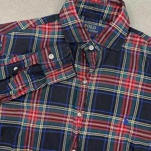 Camisa Polo Ralph Lauren L/S Abotonada Para Hombre S Negra Roja Azul A Cuadros Calce Ajustado - Imagen 1 de 8