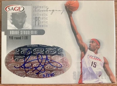 Sage 2002 - Autógrafo auténtico Amare Stoudemire #A29 plateado 3/240 (AU, RC) Foto 1 de 2
