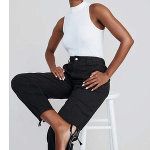 Old Navy Black High-Waisted Balloon Cargo Barrel Leg Pants Womens Medium Cotton - Picture 1 of 10
