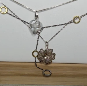 Lote 3x COLLARES PLATA ESTERLINA ~925 Corazón Millefiori, Flor Filligrane, Lariat - Imagen 1 de 14