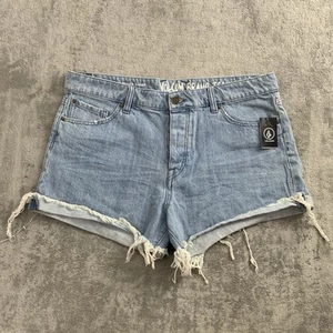 Volcom Shorts Womens 34 Stone Rolled Jorts Buttonfly Distressed Cuffed Denim - Picture 1 of 12