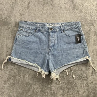 Volcom Shorts Womens 34 Stone Rolled Jorts Buttonfly Distressed Cuffed Denim - Image 1 of 4