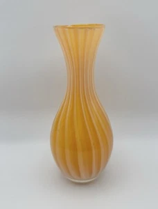 Vintage Bud Vase Orange & White Swirl Striped Handblown Glass - Made in Taiwan - Picture 1 of 3