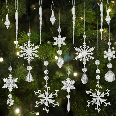 16PCS Fiocchi Di Neve Trasparenti Con Cristallo K9, Ornamenti per Albero Di Nata - Immagine 1 di 4