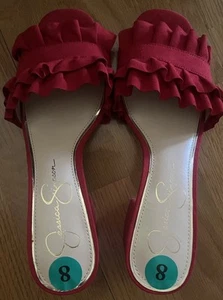 Jessica Simpson Red Ruffled Slip On Sandals 8 - Picture 1 of 5