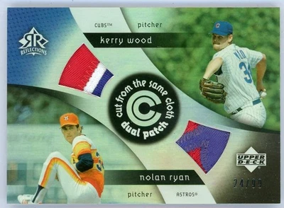 2005 UD Reflections Nolan Ryan Kerry Wood Game Used Patch Cut From Cloth /99 - Image 1 of 2