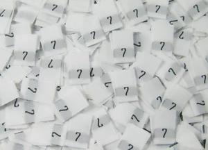 100 PCS WHITE SEW TAFFETA WOVEN CLOTHING NUMBER SIZE TAG LABEL - SIZE 7 - SEVEN - Picture 1 of 1