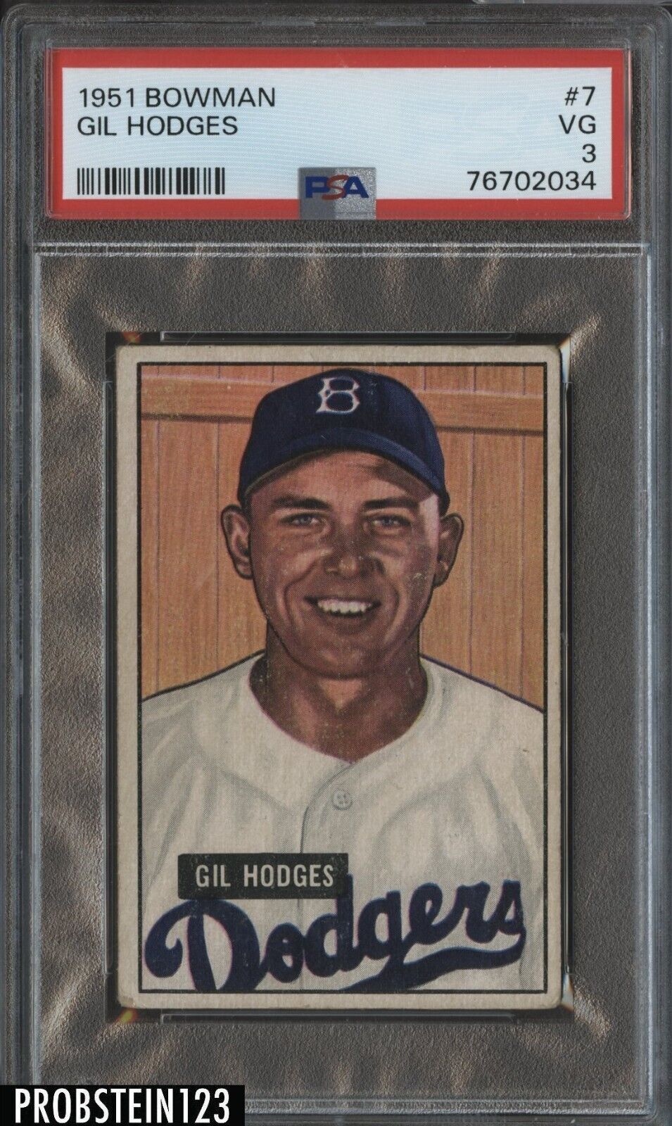 1951 Bowman #7 Gil Hodges Brooklyn Dodgers HOF PSA 3 VG
