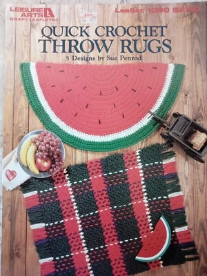 Leisure Arts Quick Crochet Throw Rugs #1090 VTG 1987 Watermelon Tartan Plaid  - Image 1 of 4