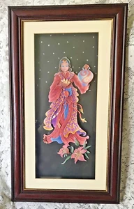 Handmade 3D Paper Tole Decoupage Diorama Woman with Lantern & Lilies 32.5 x 56cm - Picture 1 of 20