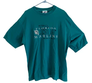 VINTAGE 1990's FLORIDA MARLINS GREEN BASEBALL T-SHIRT-XL SINGLE STITCH MADE USA - Picture 1 of 7