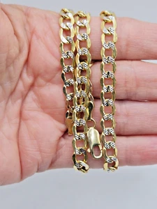 10 Kt Gelbgold * 2-farbige hohle Panzerkette 18 Zoll x 6,5 mm x 1,5 mm Karabinerverschluss - Bild 1 von 8