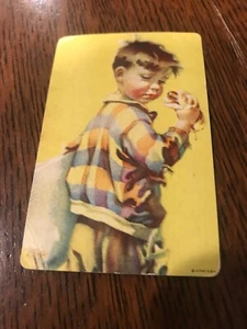Vintage Swap Playing Card Boy With Hotdog - Picture 1 of 2