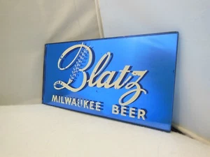 VINTAGE EASEL BACK BLUE MIRROR SIGN ADVERTISING BLATZ MILWAUKEE BEER - Picture 1 of 12