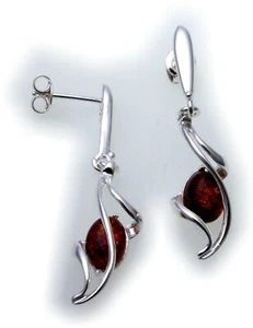 Pendientes colgantes ámbar 41 mm plata auténtica 925 plata de ley unisex calidad - Imagen 1 de 2