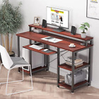 Clivden 47" Wide Computer Desk Studying Writing Table with Monitor Stand Storage
