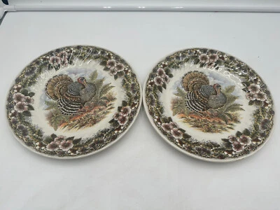 SET OF 2 Myott Churchill Thanksgiving Wildlife Turkey Scenes 10” Dinner Plates - Image 1 of 4