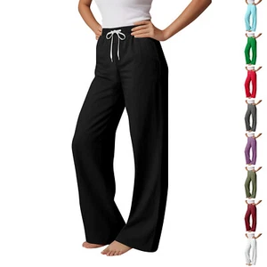 Women Lounge Soft Straight Leg Yoga Sport Pants Drawstring Waist Casual Trousers - Picture 1 of 40