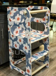 Toddler Stool | Kitchen Helper | Adjustable Kitchen Step Stool | Printed Flower - Picture 1 of 5