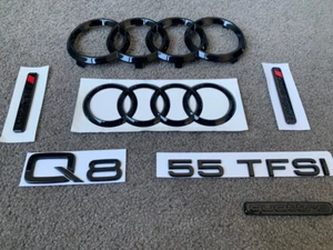 Audi Q8 2019-2022 Set 55 TFSI Audi Sport Quatto Front Rear Gloss Badge RING BLK - Picture 1 of 2