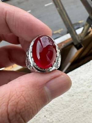 Anillo de oro blanco de 14 k con piedras preciosas de ónix rojo para hombre #0131 Foto 1 de 4