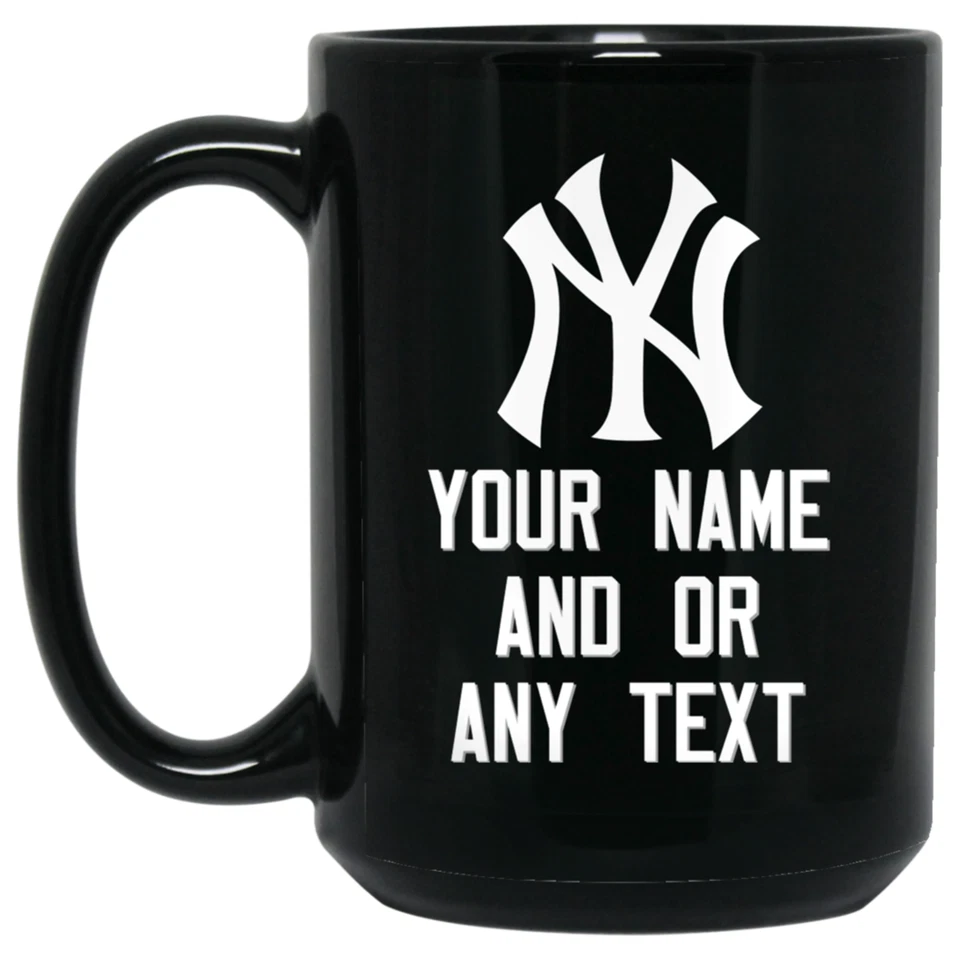 Custom Personalized New York Yankees Logo Black 15 oz Ceramic Coffee Mug Cup - Image 1 of 3