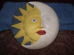 Vintage ASTROLOGIE Wandplakette handbemalt Keramik Sonnenhalbmond Mond Wandhangin - Bild 1 von 10