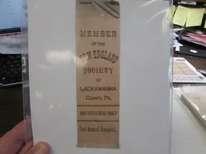 ANTIQUE - 2ND ANNUAL BANQUET - NEW ENGLAND SOCIETY OF NEPA - PIN / RIBBON 1888 - Picture 1 of 3