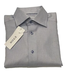 Camisa de vestir ETON ajustada para hombre talla 15 38 blanca con estampado azul (CO41#42 - Imagen 1 de 10