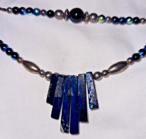 COLLAR DE CUENTAS SEMIPRECIOSAS Y TONO PLATA 20" Azul - Imagen 1 de 4