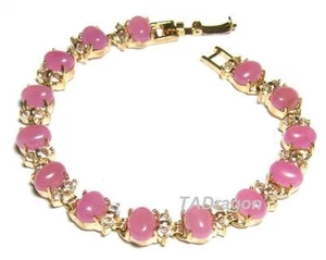 7,5" 14 STCK. ROSA OVAL JADE 18K YGP CZ ARMBAND - Bild 1 von 1