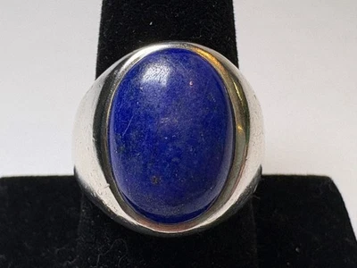 Sterling Silver Vintage Lapis Lazuli Chunky Heavy Men's Ring Size 9 - Image 1 of 4