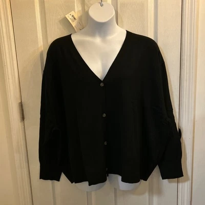 NUEVO CON ETIQUETAS A New Day Mujer’s Plus 4X Negro Cuello en V Botón Frontal Cárdigan Hombro Caído Foto 1 de 4