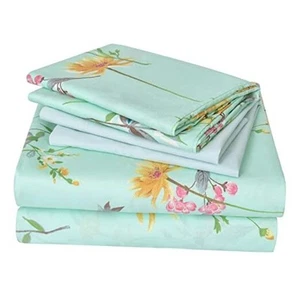 Green Floral Sheet Set Queen Size, 6 Piece Soft Botanical Printed Microfiber - Picture 1 of 7