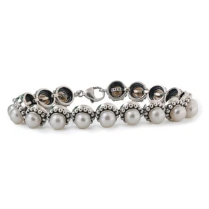 Freshwater Pearl Gemstone Station Bracelet Sterling Silver Ladies Estate 7.75" - Picture 1 of 8
