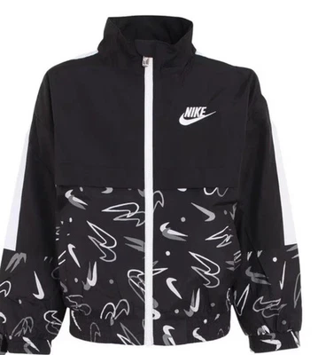 NIKE Black  Girls Print Windbreaker Jacket NWT $60 36K062-023 Size  6x - Image 1 of 4