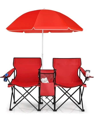 Goplus Double Camping Chair with Umbrella,Folding Loveseat Chairs w/Canopy Shade Foto 1 de 4