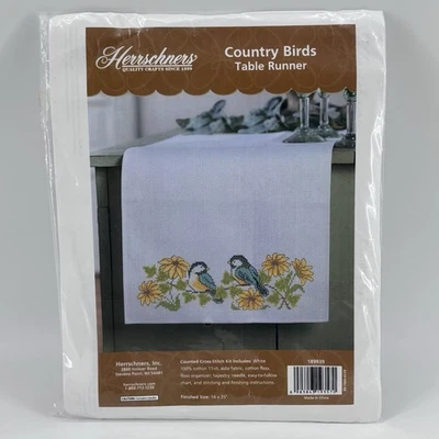 Herrschners Country Birds Table Runner Stamped Cross Stitch Kit 14x35” NEW - Image 1 of 3