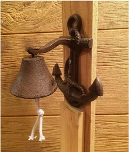Handcrafted Nautical Decor Rustic Copper Cast Iron Wall Mounted Anchor Bell 8" - Picture 1 of 6