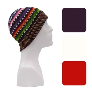 Alpaca Wool Beanie Hat Cap Skiing Sports Striped Dotted Soft Winter Warm Cosy - Picture 1 of 4