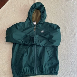 REI Co-Op Kids Youth 8 Hooded Pockets Full Zip Green Jacket rain hike EUC - Picture 1 of 7