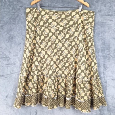 Womens Skirt 14 Linen Boho Floral Prairie Midi Forest Fairy Festival Cottagecore - Image 1 of 4